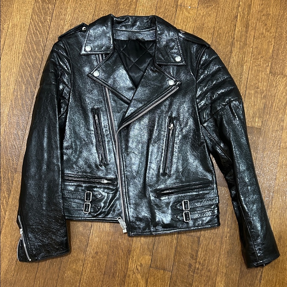 Helmut Lang Black Patent Moto Leather Jacket